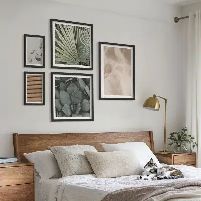 Conjunto de 5 quadros com moldura com texturas de pedra, madeira e tecido