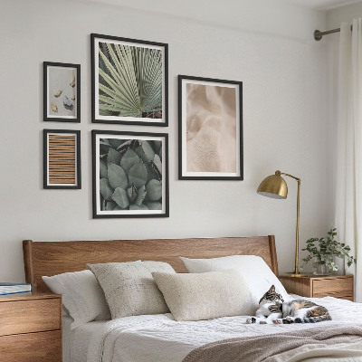 Conjunto de 5 quadros com moldura Texturas de pedra, madeira e tecido