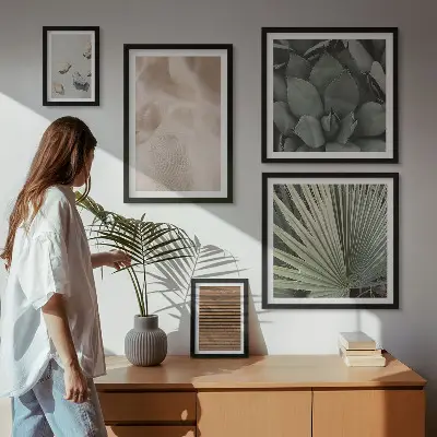 Conjunto de 5 quadros com moldura com texturas de pedra, madeira e tecido