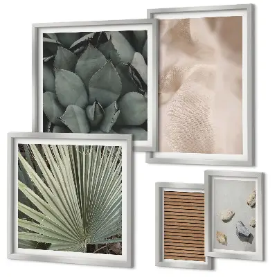 Conjunto de 5 quadros com moldura com texturas de pedra, madeira e tecido