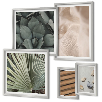 Conjunto de 5 quadros com moldura Texturas de pedra, madeira e tecido