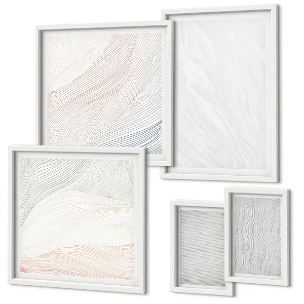 Conjunto de 5 quadros decorativos com estampas de estruturas brilhantes