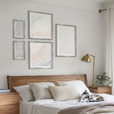 Conjunto de 5 quadros decorativos Estruturas brilhantes seguem padrões