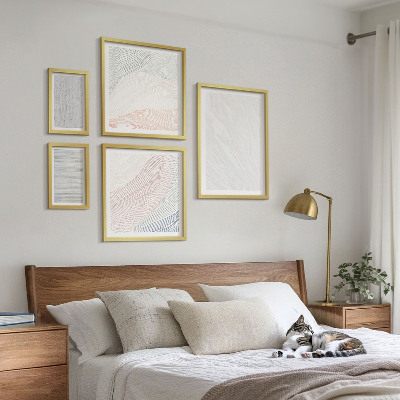 Conjunto de 5 quadros decorativos Estruturas brilhantes seguem padrões