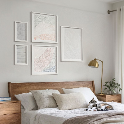 Conjunto de 5 quadros decorativos Estruturas brilhantes seguem padrões