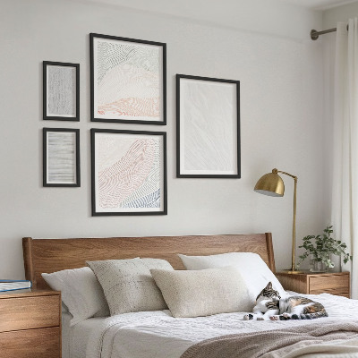 Conjunto de 5 quadros decorativos Estruturas brilhantes seguem padrões