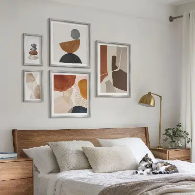 Conjunto de quadros para parede galeria com pinturas de arte abstrata