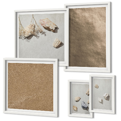 Conjunto de 5 quadros decorativos estruturas naturais da praia de pedras