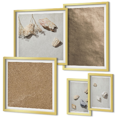 Conjunto de 5 quadros decorativos estruturas naturais da praia de pedras