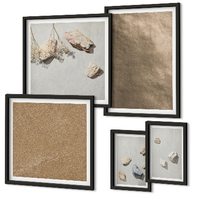 Conjunto de 5 quadros decorativos estruturas naturais da praia de pedras