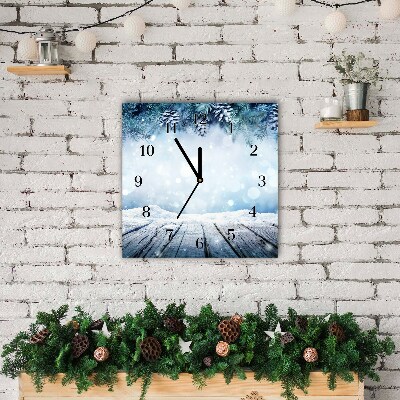 Relógio de parede Quadrado-Árvore de Natal com neve no inverno