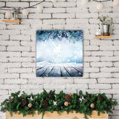 Relógio de parede Quadrado-Árvore de Natal com neve no inverno