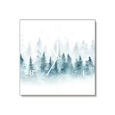 Relógio de parede Quadrado-Árvores de Natal na floresta Feriados Neve