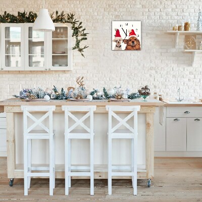 Relógio de parede Quadrado-Cães Papai Noel Natal