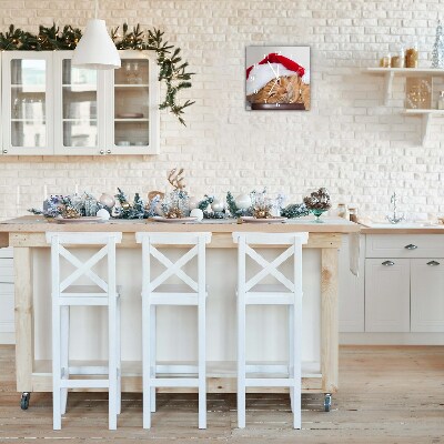 Relógio de parede Quadrado-Chapéu de Papai Noel Gato Natal