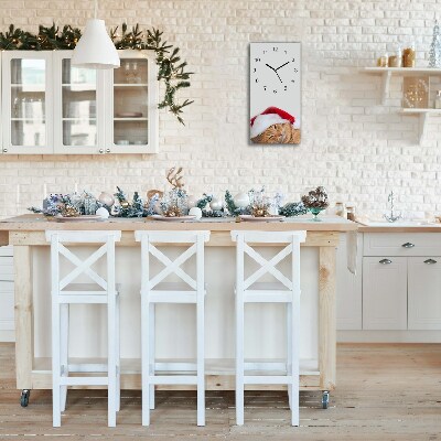 Relógio de parede Vertical-Chapéu de Papai Noel Gato Natal