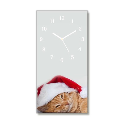Relógio de parede Vertical-Chapéu de Papai Noel Gato Natal