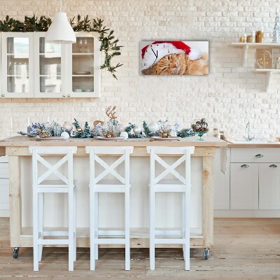 Relógio de parede Níveis-Chapéu de Papai Noel Gato Natal