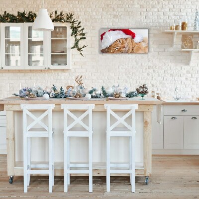 Relógio de parede Níveis-Chapéu de Papai Noel Gato Natal