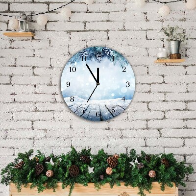 Relógio de parede Redondo-Árvore de Natal com neve no inverno