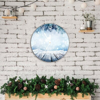 Relógio de parede Redondo-Árvore de Natal com neve no inverno