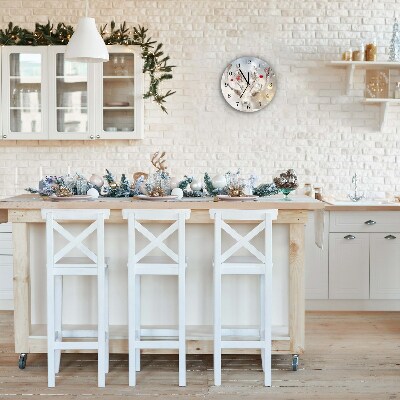 Relógio de parede Redondo-Bolas de Natal de rena branca