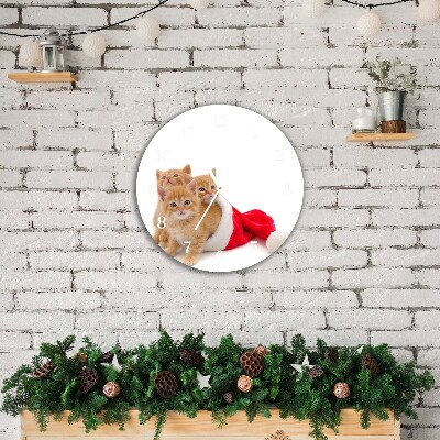 Relógio de parede Redondo-Gatos Natal Papai Noel
