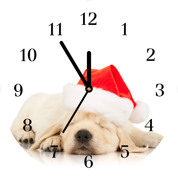 Relógio de parede Redondo-Chapéu de Papai Noel para filhotes de inverno
