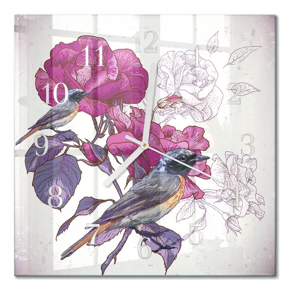 Relógio quadrado Pássaros e flores