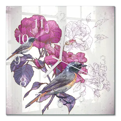 Relógio quadrado Pássaros e flores