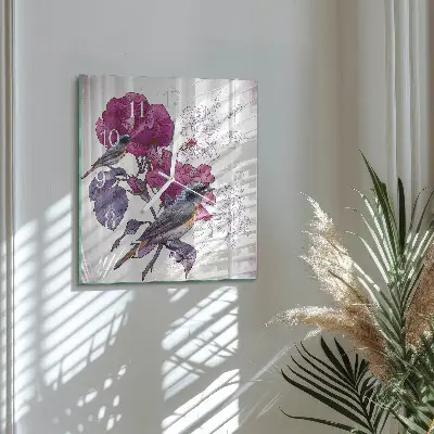 Relógio quadrado Pássaros e flores