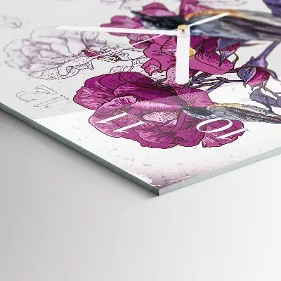 Relógio quadrado Pássaros e flores