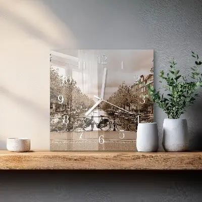 Relógio quadrado Amsterdã em tons sépia