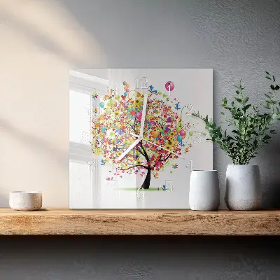 Relógio quadrado Árvore colorida