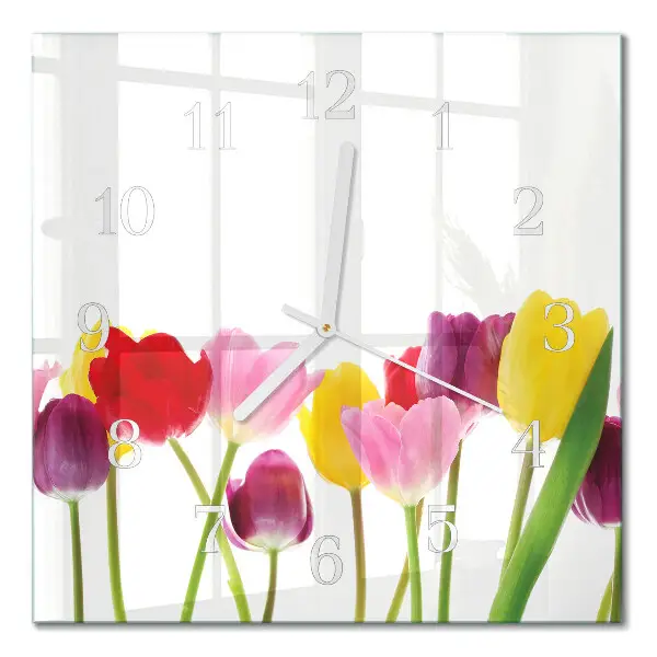 Relógio quadrado Tulipas coloridas