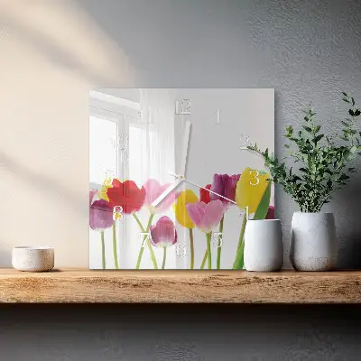 Relógio quadrado Tulipas coloridas