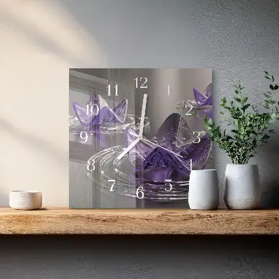 Relógio quadrado flores de vidro