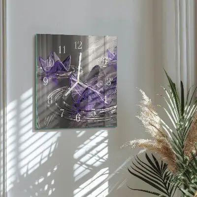 Relógio quadrado flores de vidro