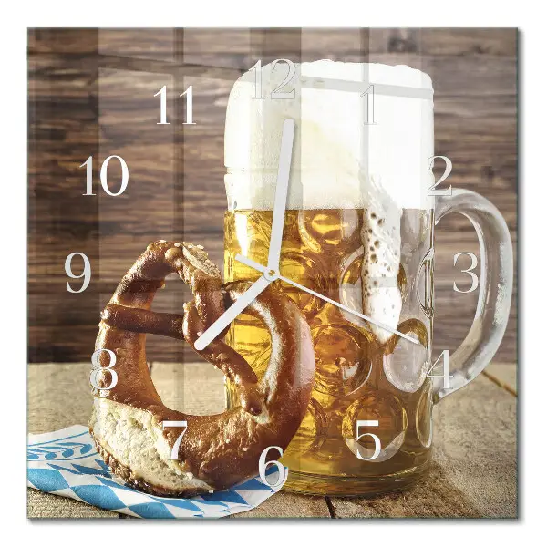 Relógio quadrado Pretzel com cerveja