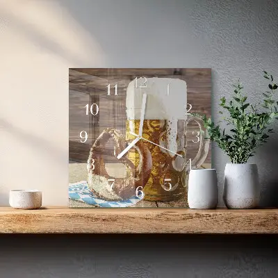 Relógio quadrado Pretzel com cerveja