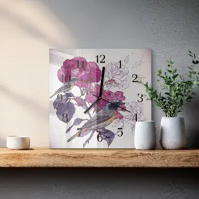 Relógio de vidro Pássaros e flores