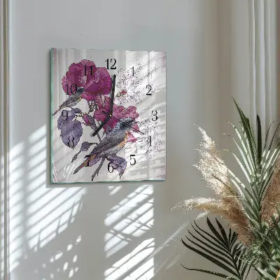 Relógio de vidro Pássaros e flores