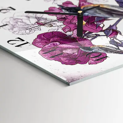 Relógio de vidro Pássaros e flores
