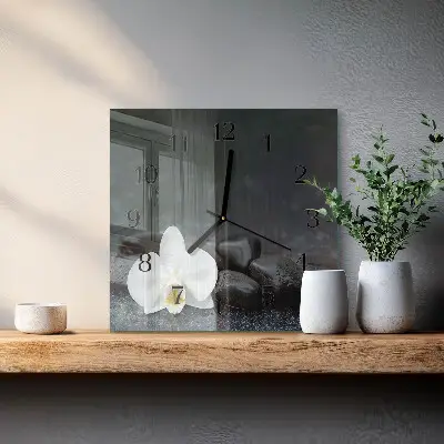 Relógio de parede quadrado Flor e pedras