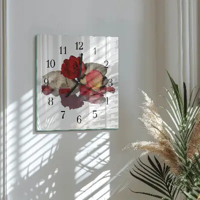 Relógio de parede quadrado Tigela de rosas
