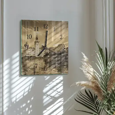 Relógio quadrado Castelo em sépia