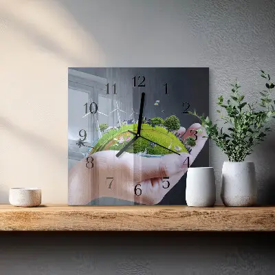 Relógio quadrado A Terra na mão