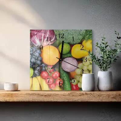 Relógio de parede quadrado Frutas e vegetais