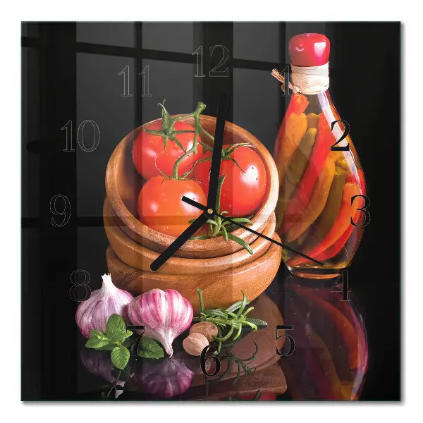 Relógio de vidro Tomates e alho