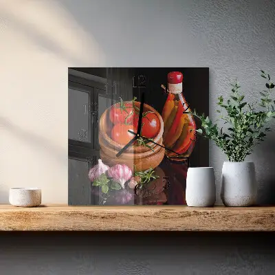 Relógio de vidro Tomates e alho